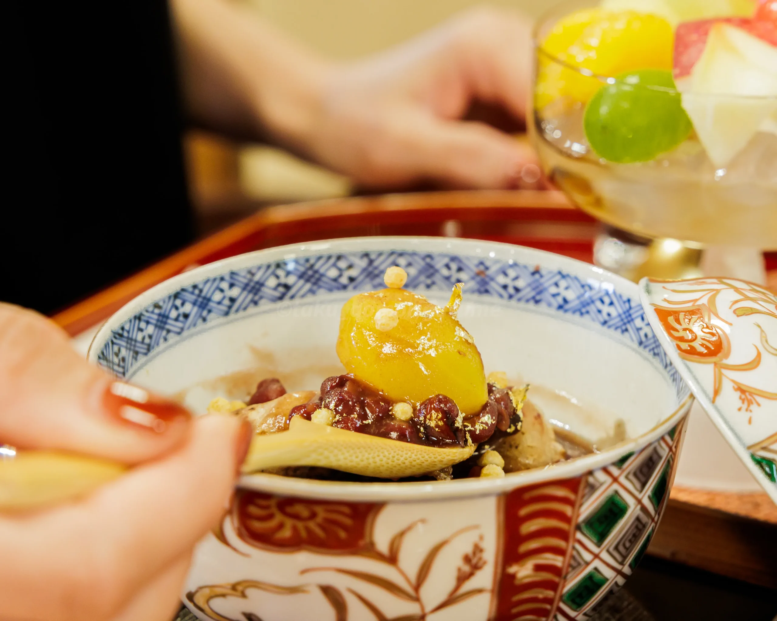 弘前市にある「ギャラリー芭蕉」の栗ぜんざいとミニあんみつセット写真