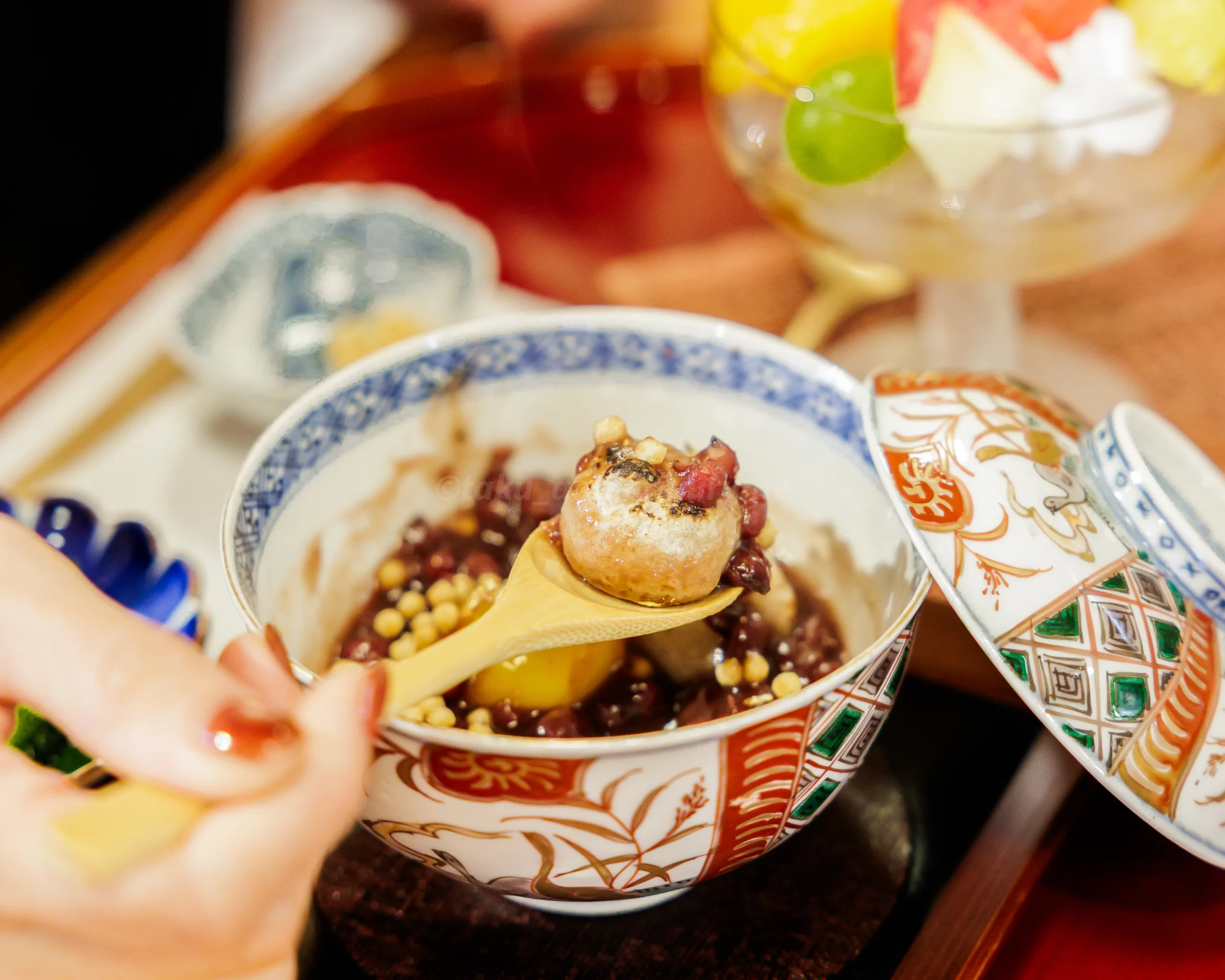 弘前市にある「ギャラリー芭蕉」の栗ぜんざいとミニあんみつセット写真